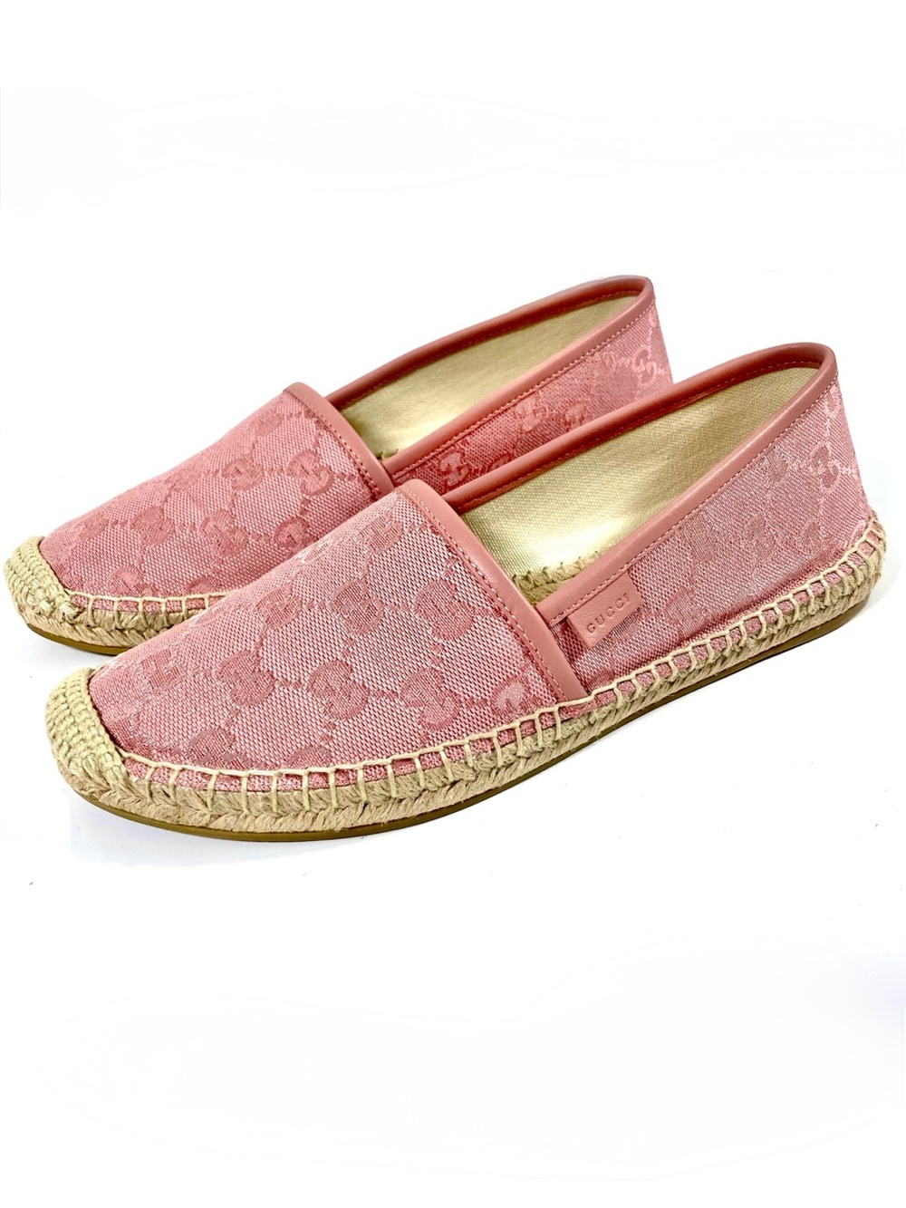 Gucci Pink GG Canvas Leather Pink Espadrille Flats Size EU 36
